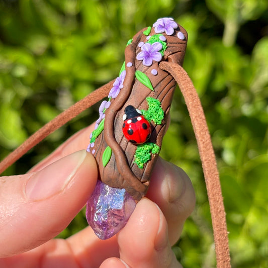 Aura Quartz Ladybug Pendant