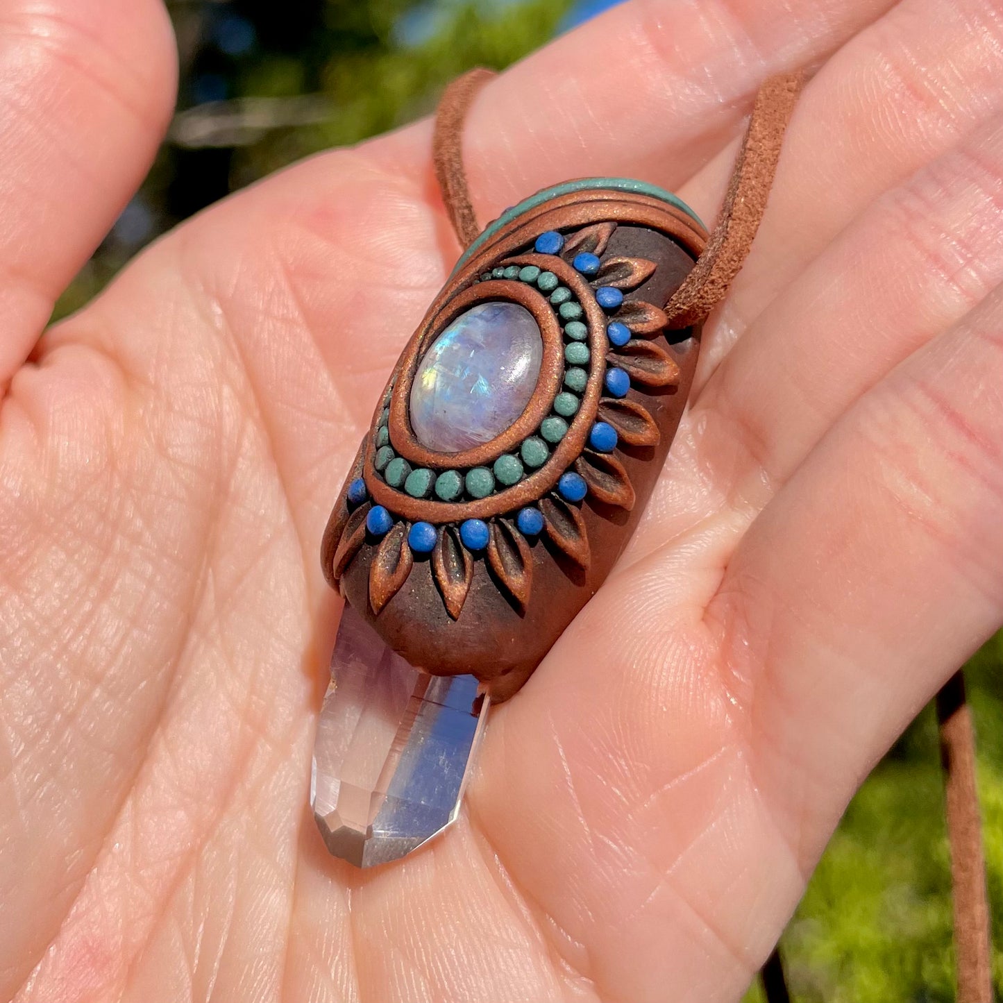 Ethereal Moonstone + Quartz Pendant