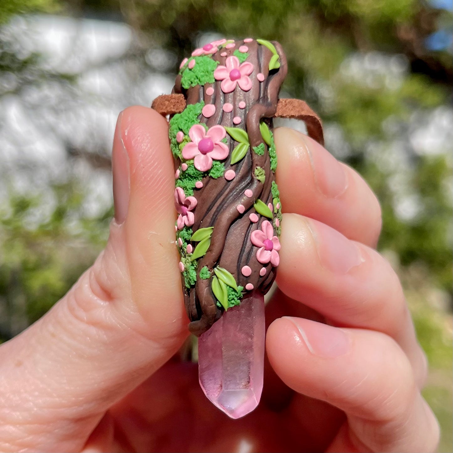 Pink Aura Quartz Forest Pendant