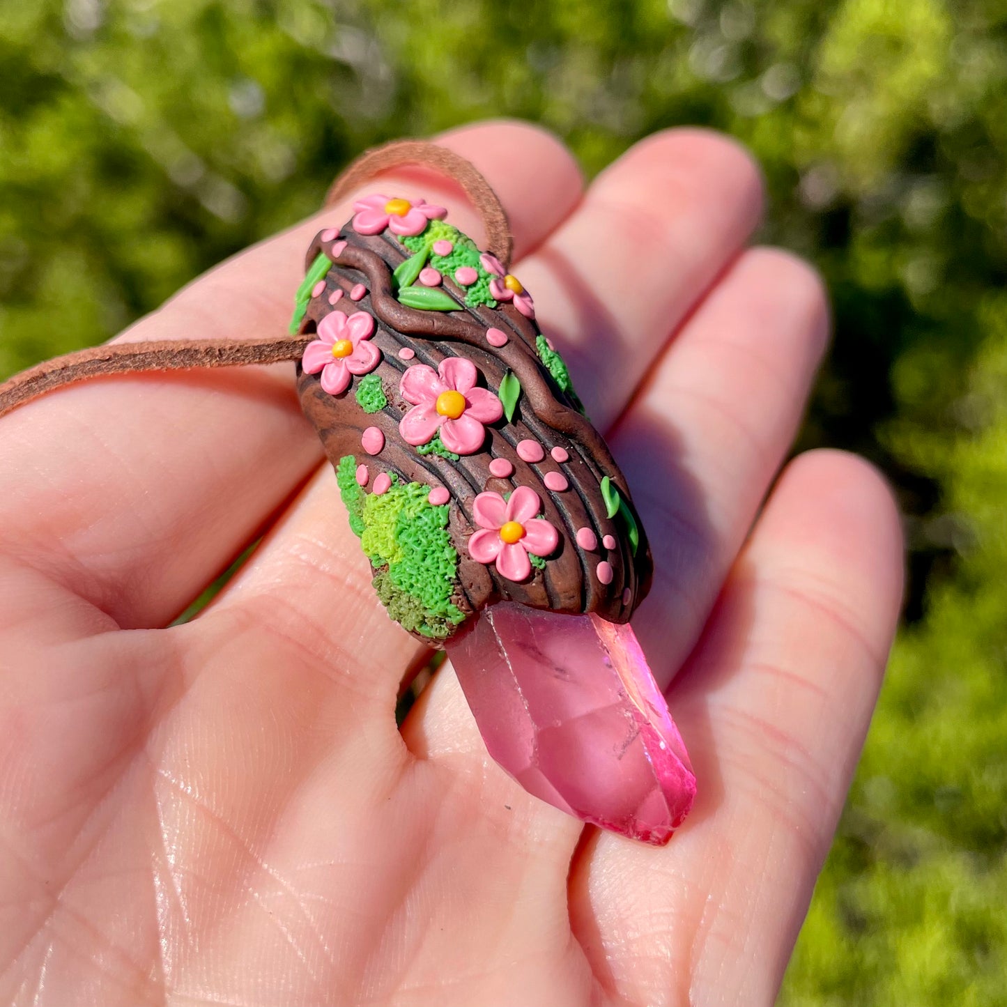 Pink Aura Quartz Forest Pendant