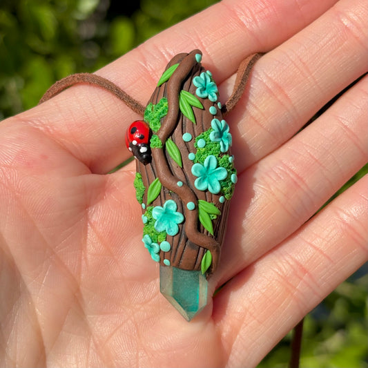 Aura Quartz Ladybug Pendant