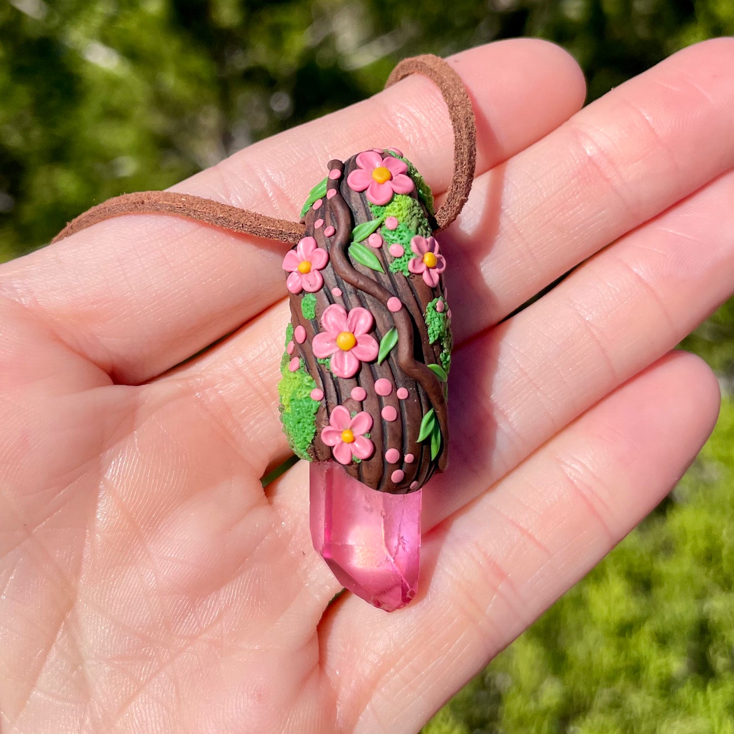 Pink Aura Quartz Forest Pendant