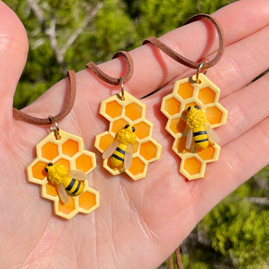 Honeycomb + Bee Pendants(made to order)