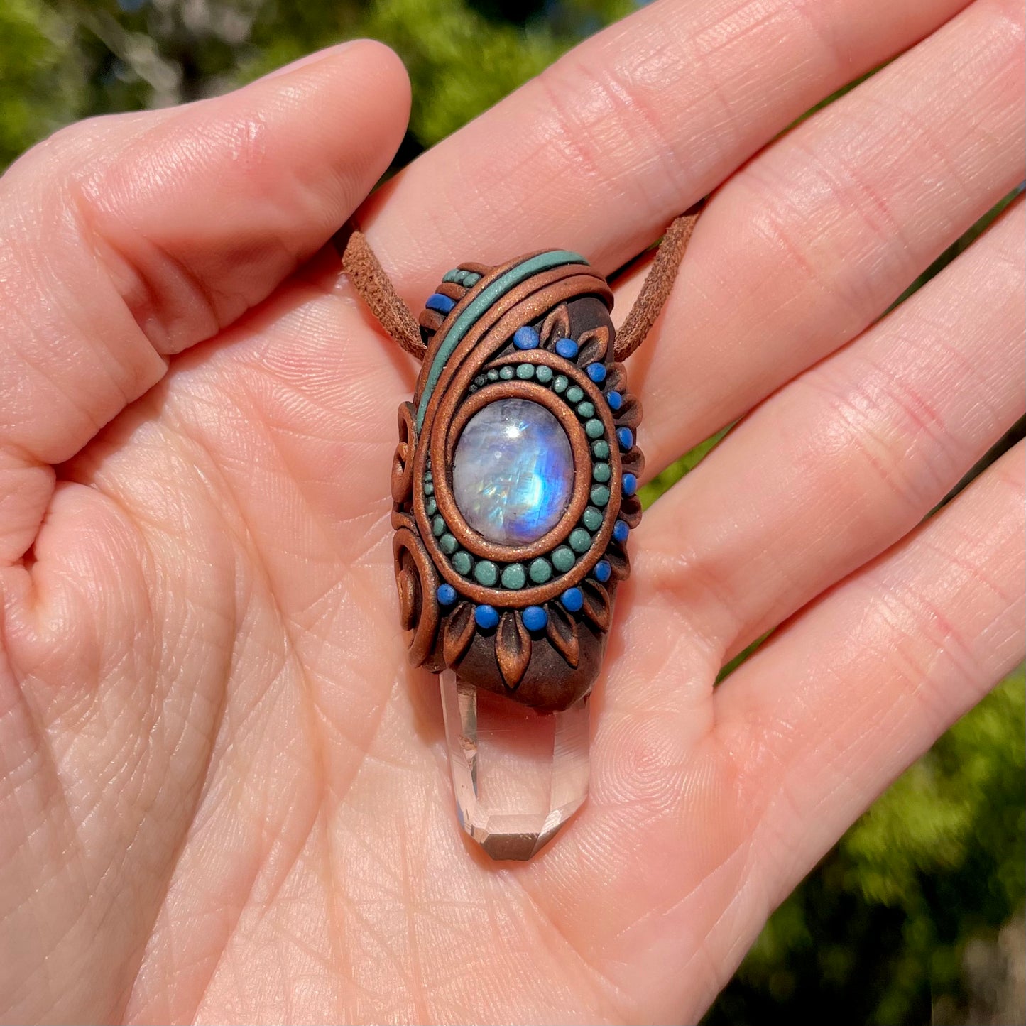 Ethereal Moonstone + Quartz Pendant