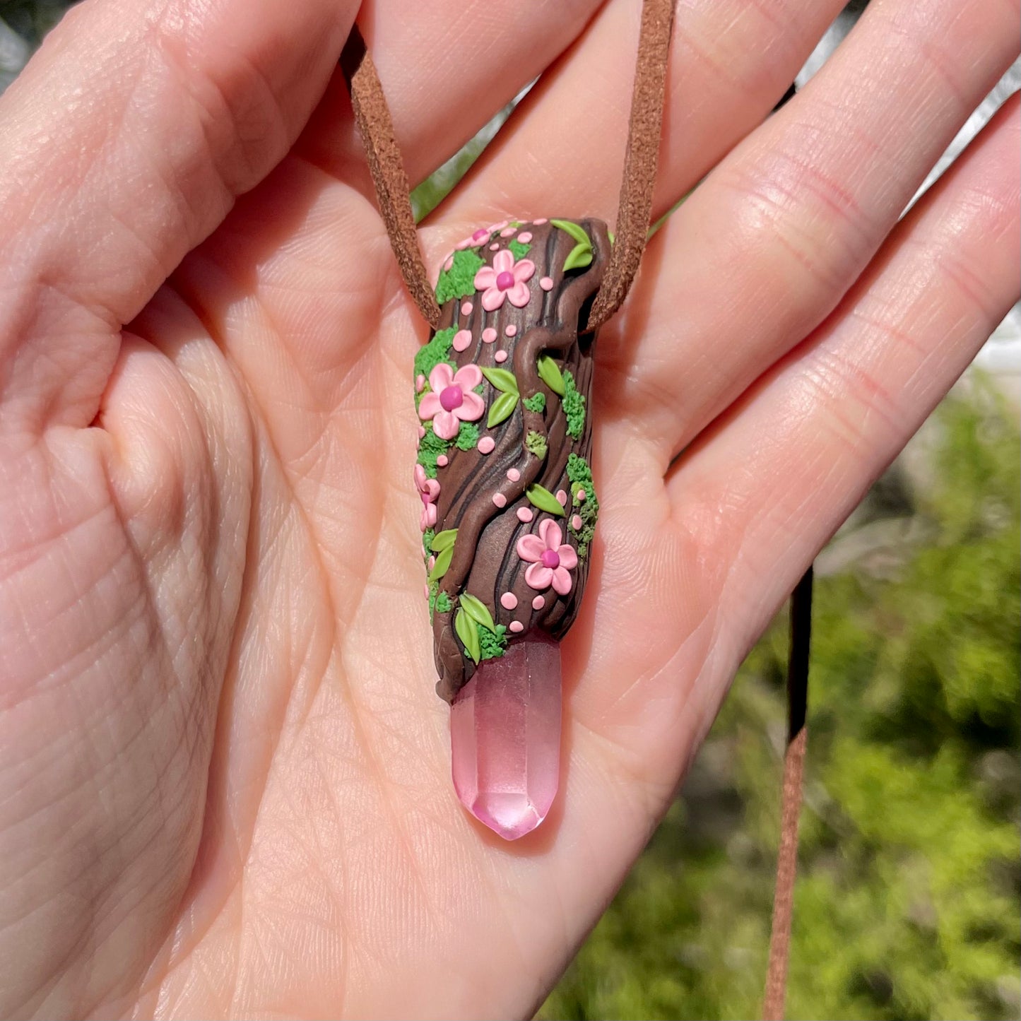 Pink Aura Quartz Forest Pendant