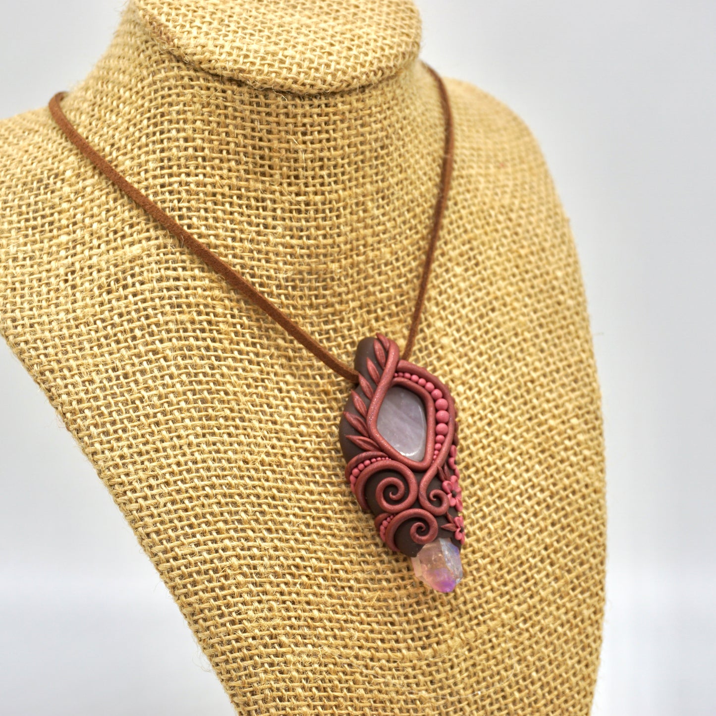 Rose + Aura Quartz Pendant