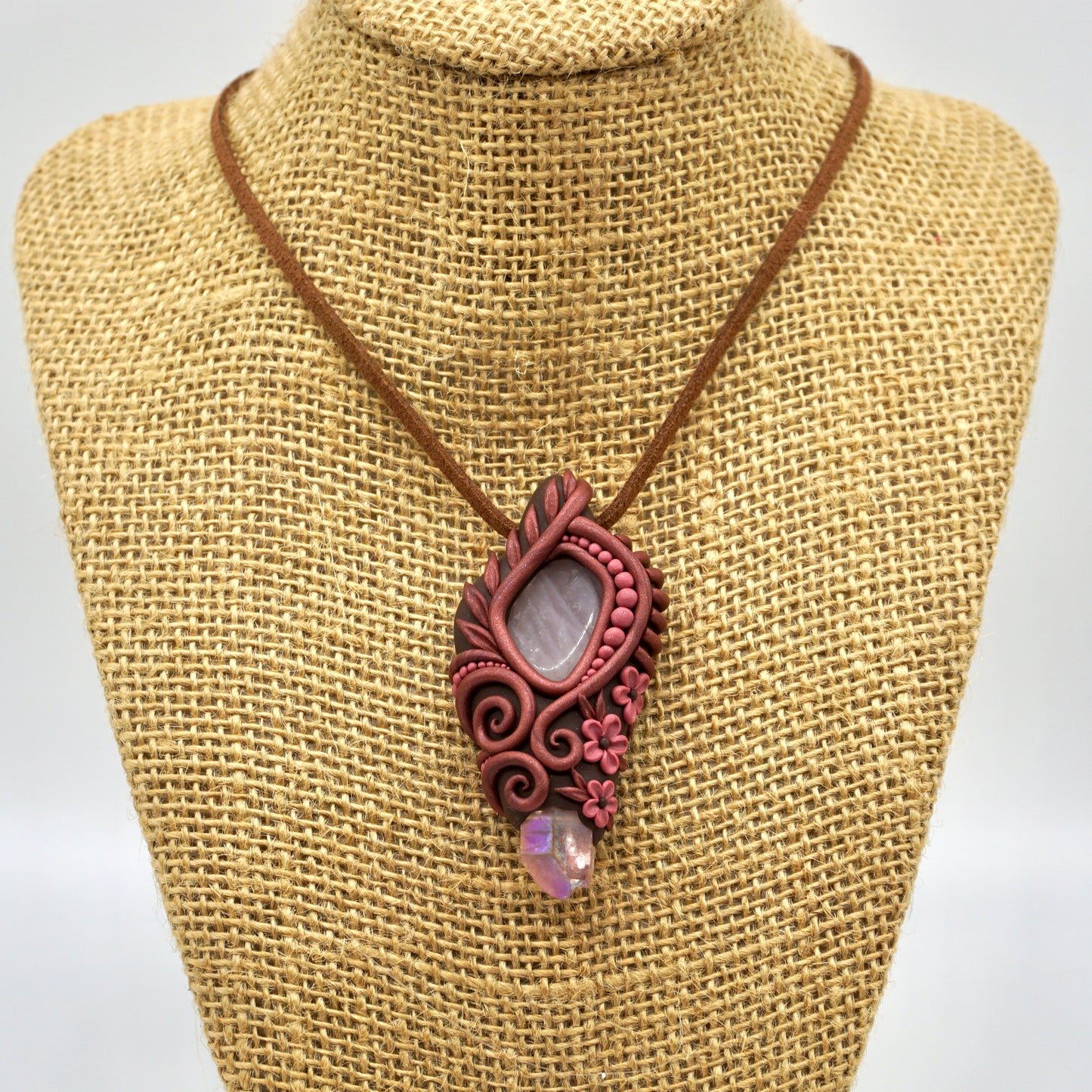 Rose + Aura Quartz Pendant