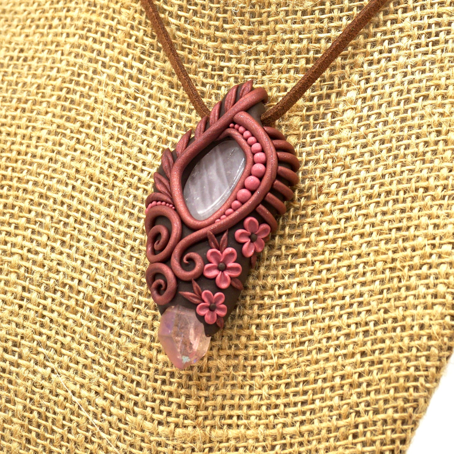 Rose + Aura Quartz Pendant