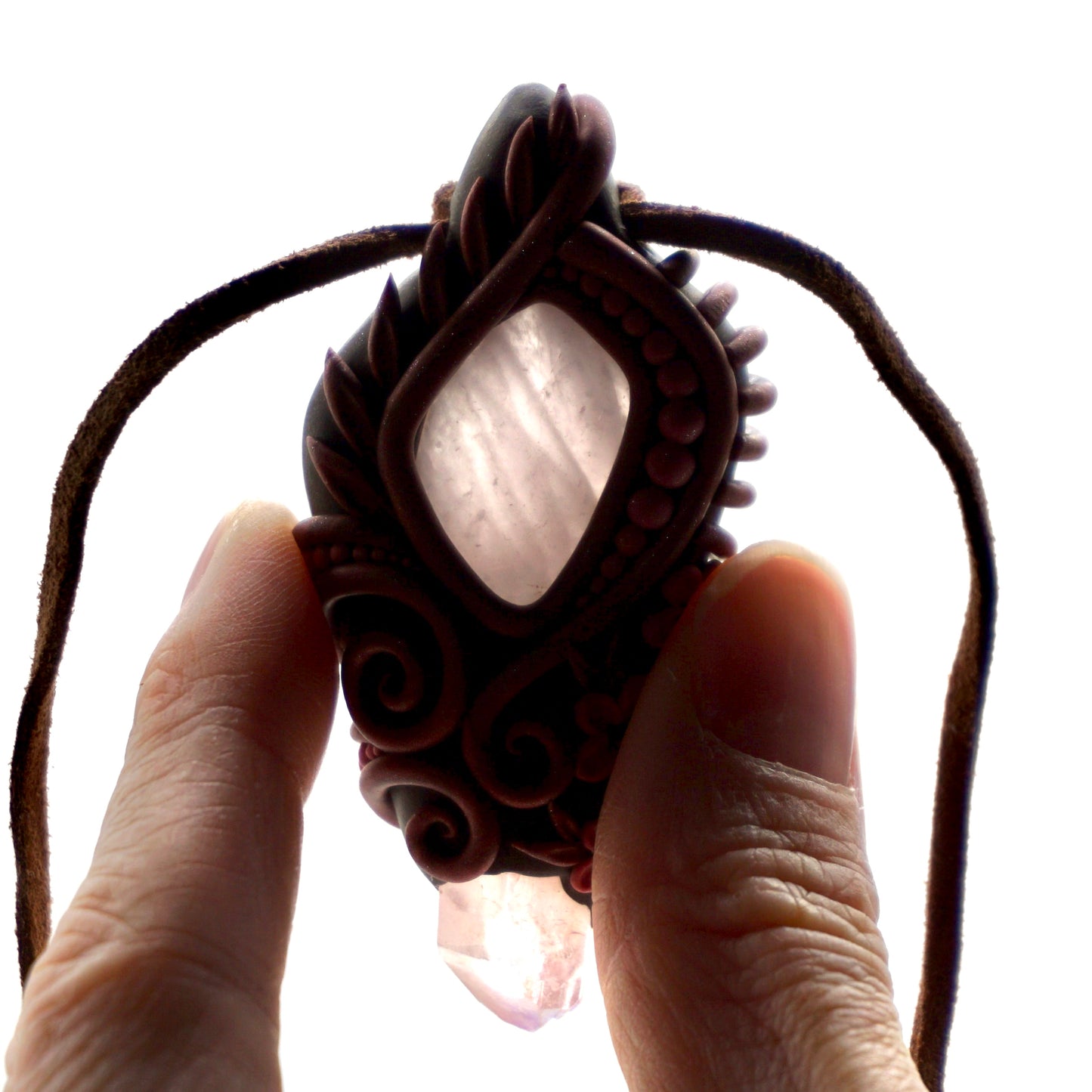Rose + Aura Quartz Pendant