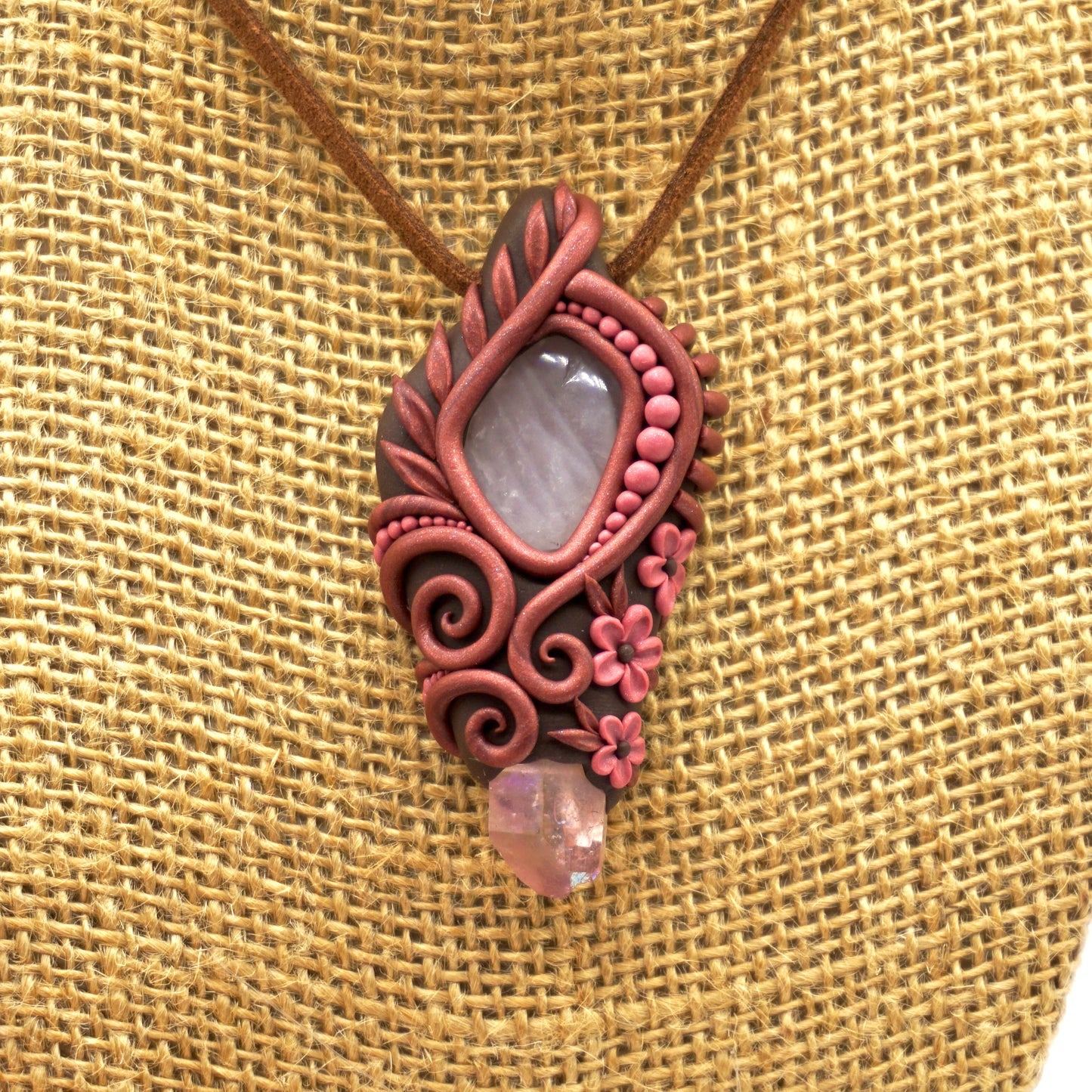 Rose + Aura Quartz Pendant